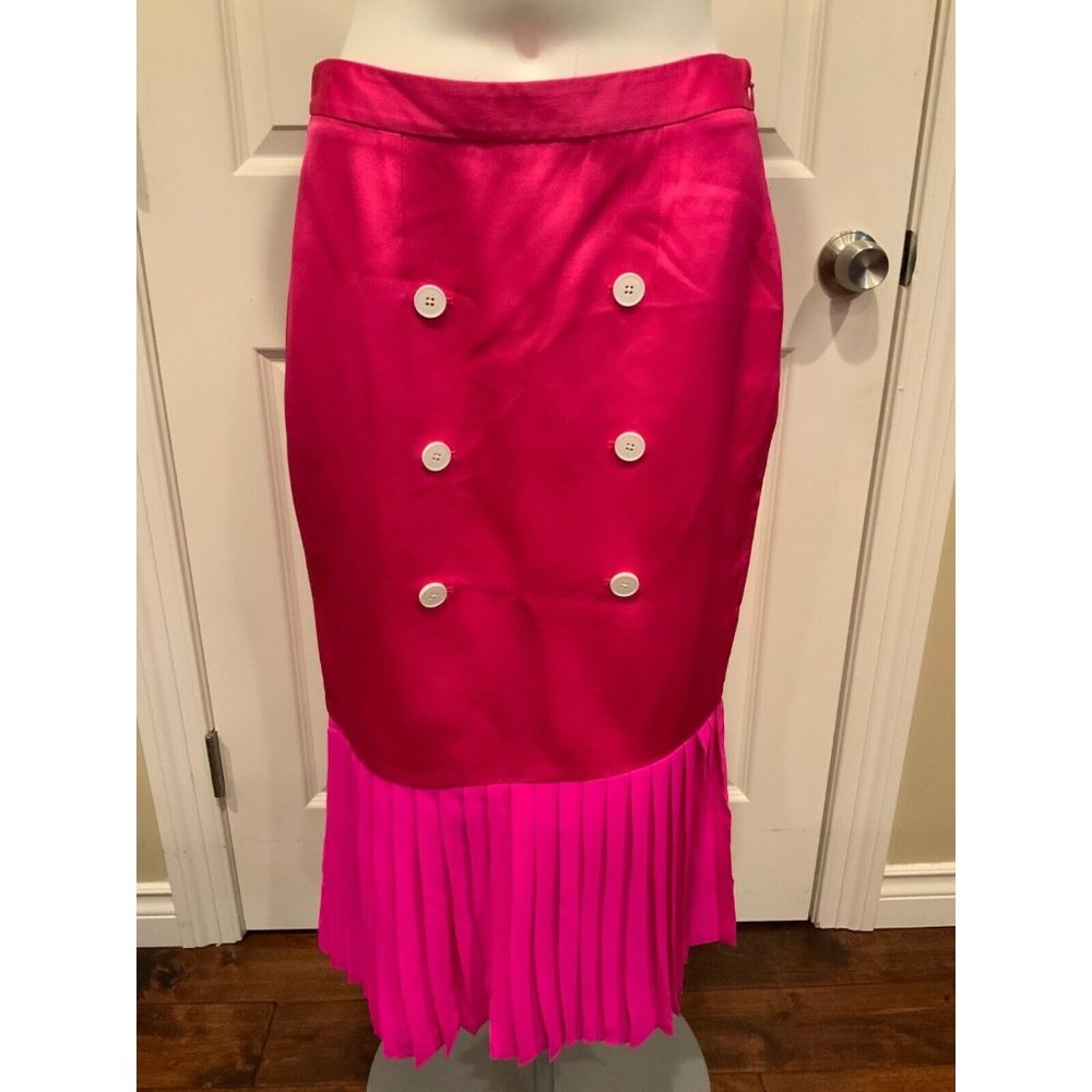 Edun Pink A-Line Skirt W/ Front Button Detail & Pleated Hem, Size 6